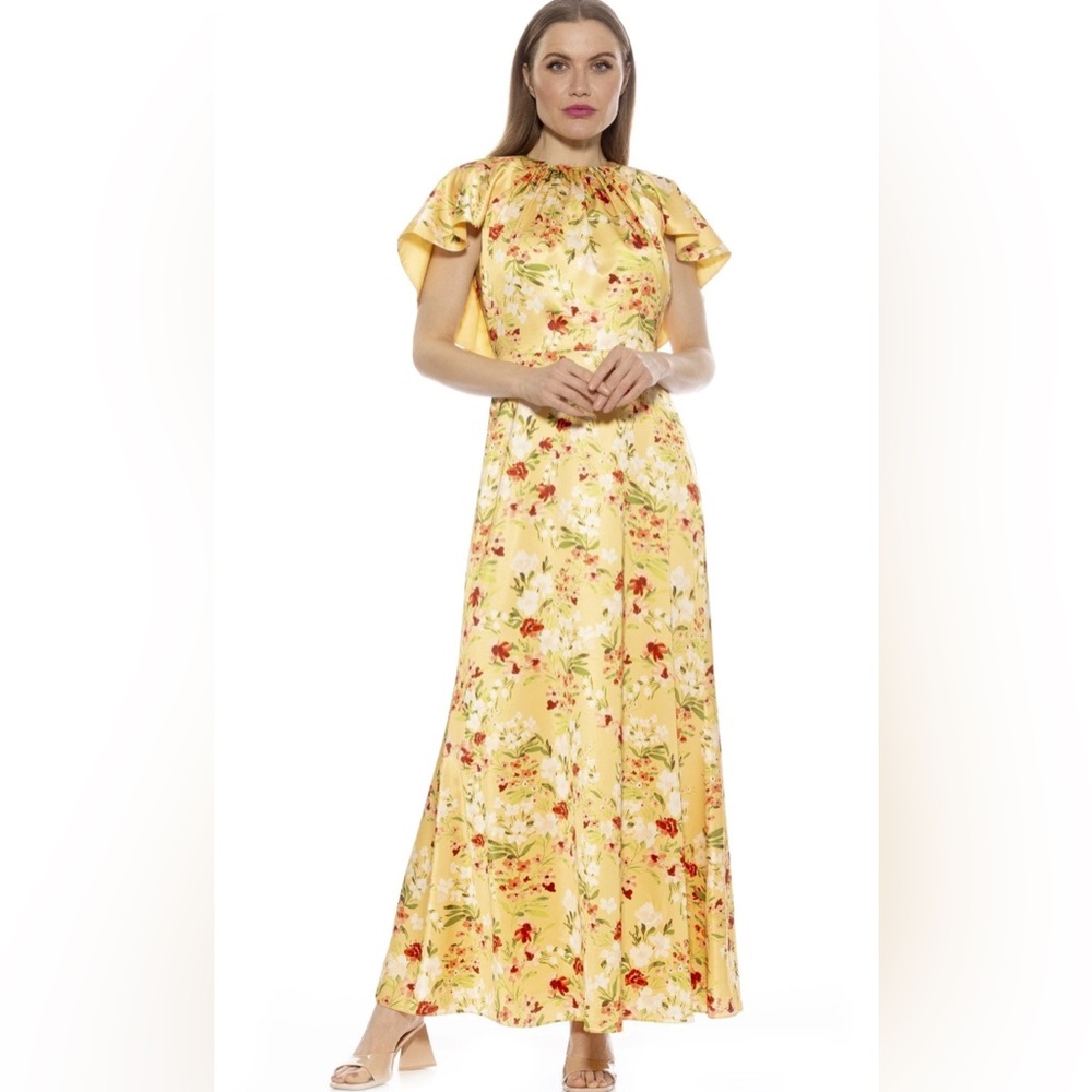 Alexia Admor Yellow Floral Caped Maxi Dress NWT SZ 6